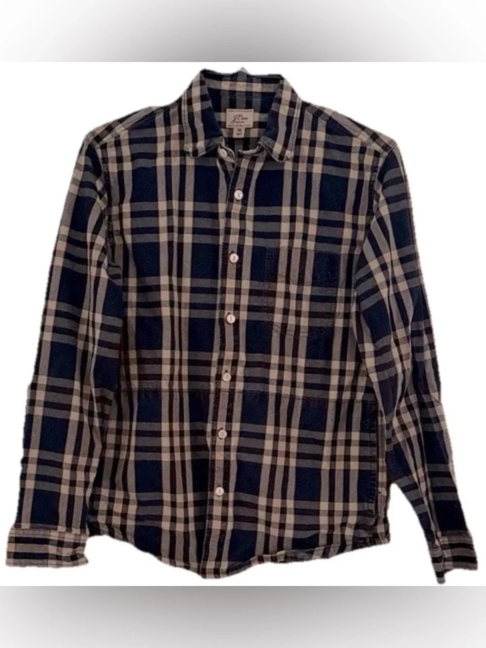 J.Crew Men’s Navy Cream Plaid Button Down Shirt Size Medium EUC